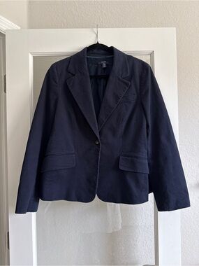 Nautica Navy Blue Cotton Stretch Blazer Women’s Size 14 Classic Preppy